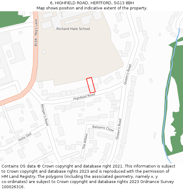 6, HIGHFIELD ROAD, HERTFORD, SG13 8BH: Location map and indicative extent of plot