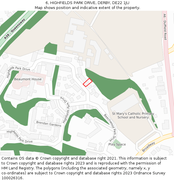 6, HIGHFIELDS PARK DRIVE, DERBY, DE22 1JU: Location map and indicative extent of plot