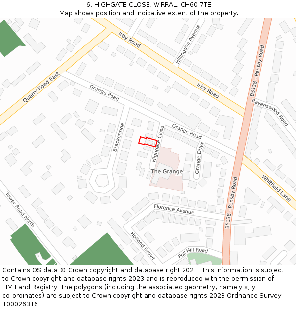 6, HIGHGATE CLOSE, WIRRAL, CH60 7TE: Location map and indicative extent of plot