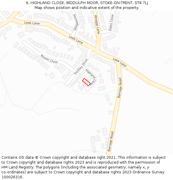 6, HIGHLAND CLOSE, BIDDULPH MOOR, STOKE-ON-TRENT, ST8 7LJ: Location map and indicative extent of plot