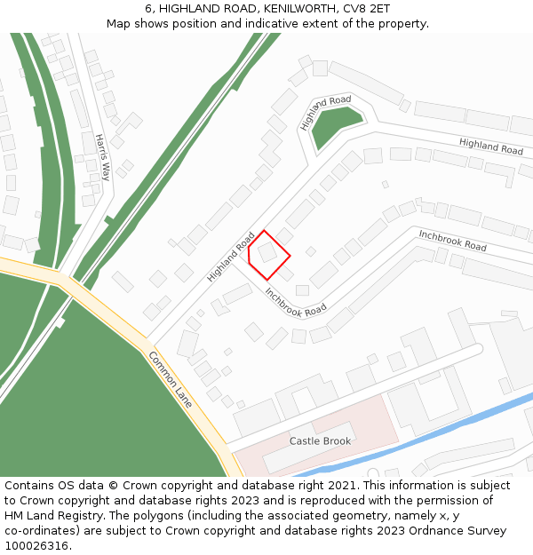 6, HIGHLAND ROAD, KENILWORTH, CV8 2ET: Location map and indicative extent of plot