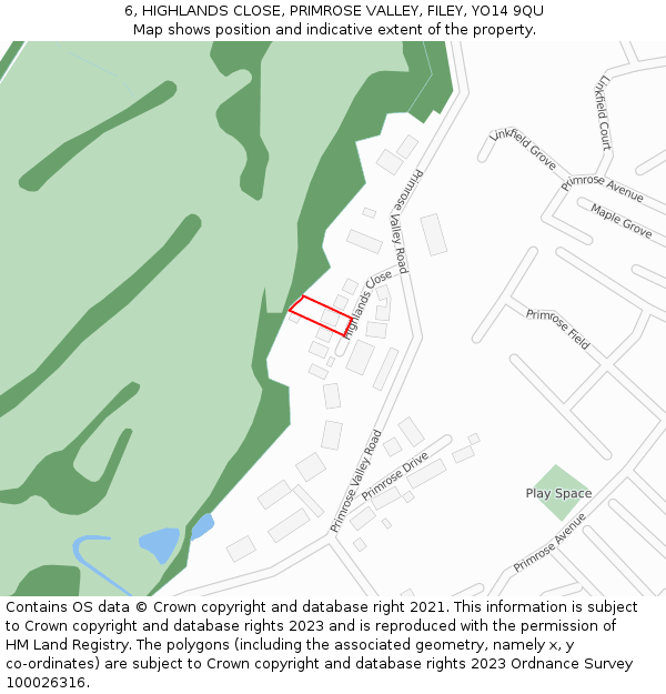 6, HIGHLANDS CLOSE, PRIMROSE VALLEY, FILEY, YO14 9QU: Location map and indicative extent of plot