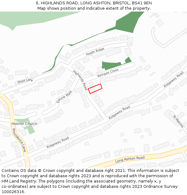 6, HIGHLANDS ROAD, LONG ASHTON, BRISTOL, BS41 9EN: Location map and indicative extent of plot