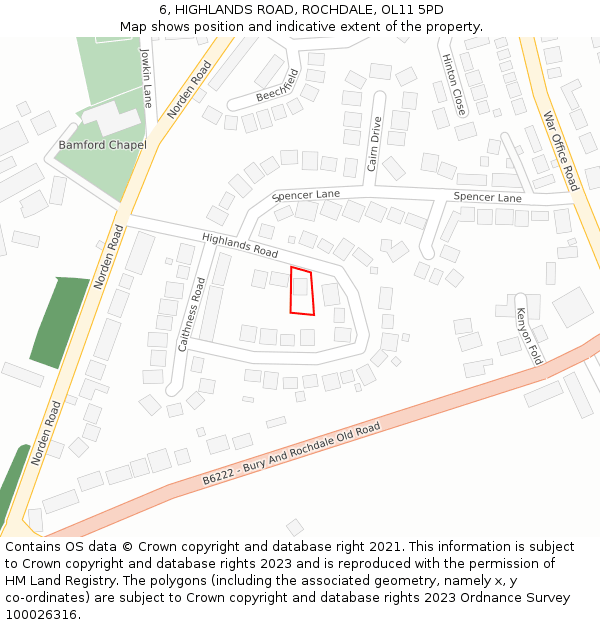 6, HIGHLANDS ROAD, ROCHDALE, OL11 5PD: Location map and indicative extent of plot