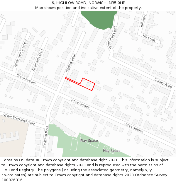 6, HIGHLOW ROAD, NORWICH, NR5 0HP: Location map and indicative extent of plot