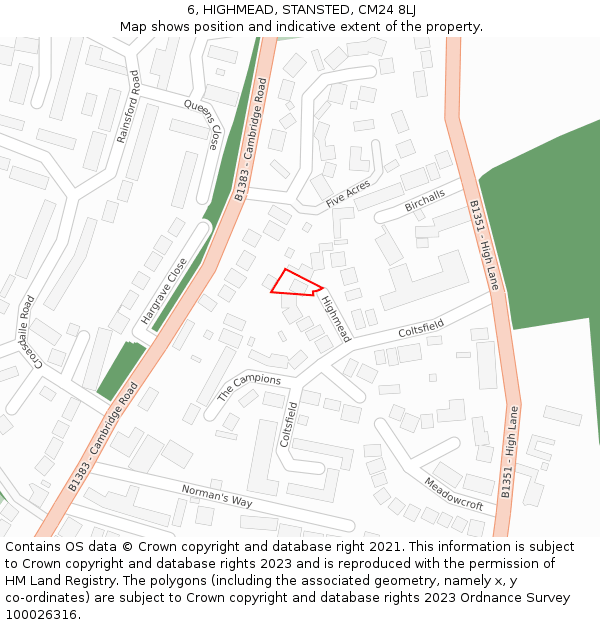 6, HIGHMEAD, STANSTED, CM24 8LJ: Location map and indicative extent of plot