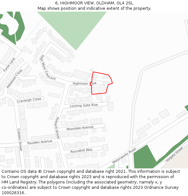 6, HIGHMOOR VIEW, OLDHAM, OL4 2SL: Location map and indicative extent of plot