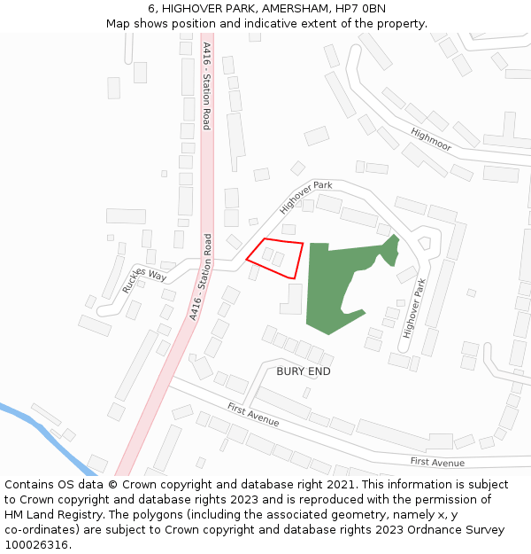 6, HIGHOVER PARK, AMERSHAM, HP7 0BN: Location map and indicative extent of plot