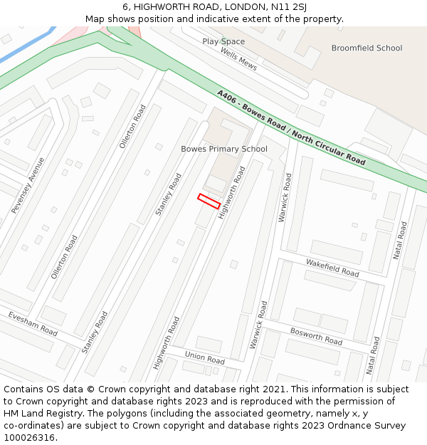 6, HIGHWORTH ROAD, LONDON, N11 2SJ: Location map and indicative extent of plot