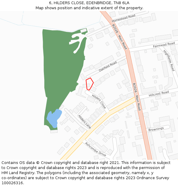 6, HILDERS CLOSE, EDENBRIDGE, TN8 6LA: Location map and indicative extent of plot