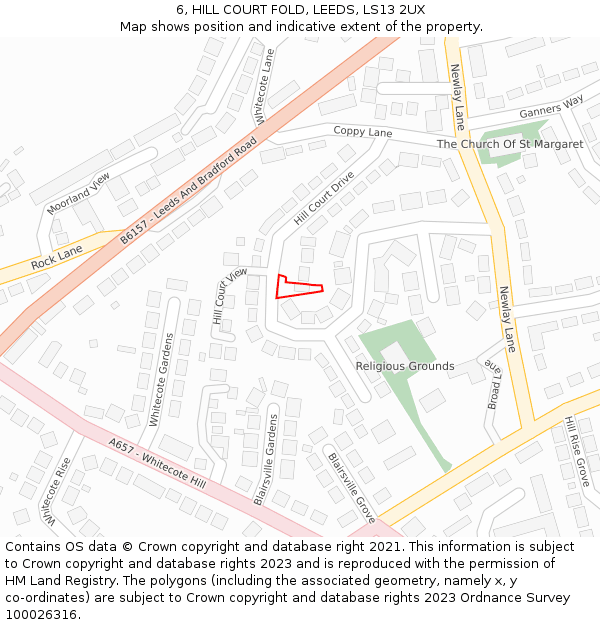 6, HILL COURT FOLD, LEEDS, LS13 2UX: Location map and indicative extent of plot