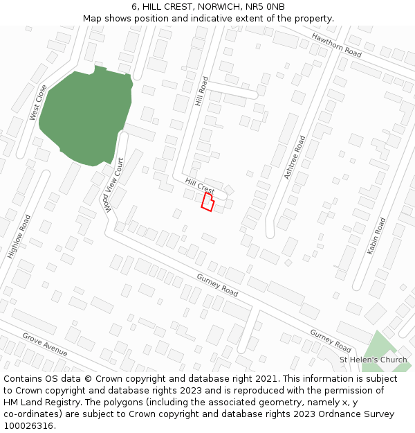 6, HILL CREST, NORWICH, NR5 0NB: Location map and indicative extent of plot