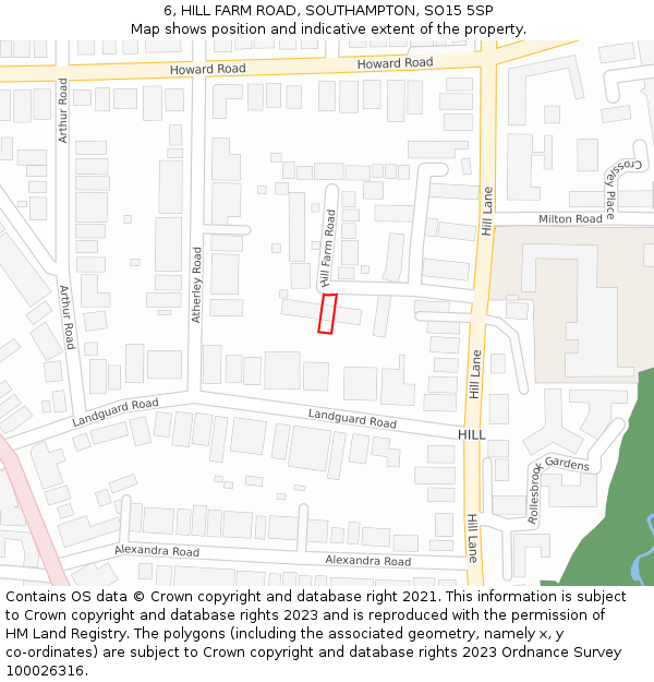 6, HILL FARM ROAD, SOUTHAMPTON, SO15 5SP: Location map and indicative extent of plot