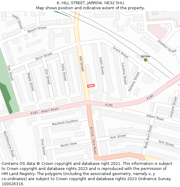 6, HILL STREET, JARROW, NE32 5HU: Location map and indicative extent of plot