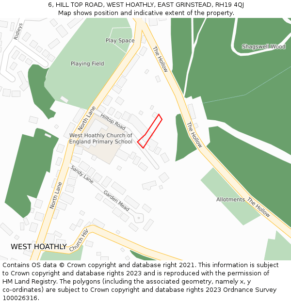 6, HILL TOP ROAD, WEST HOATHLY, EAST GRINSTEAD, RH19 4QJ: Location map and indicative extent of plot