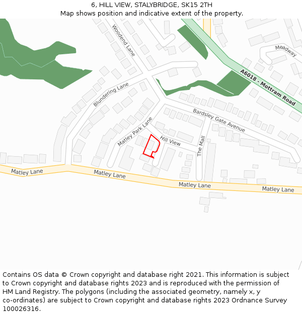 6, HILL VIEW, STALYBRIDGE, SK15 2TH: Location map and indicative extent of plot