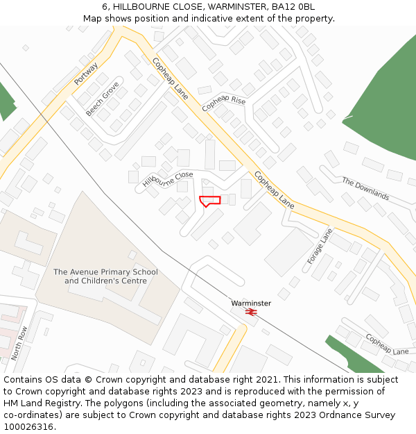 6, HILLBOURNE CLOSE, WARMINSTER, BA12 0BL: Location map and indicative extent of plot