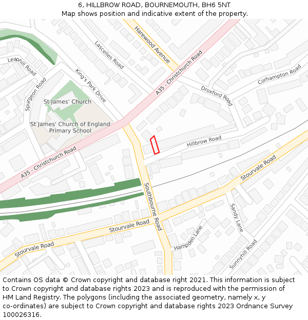 6, HILLBROW ROAD, BOURNEMOUTH, BH6 5NT: Location map and indicative extent of plot