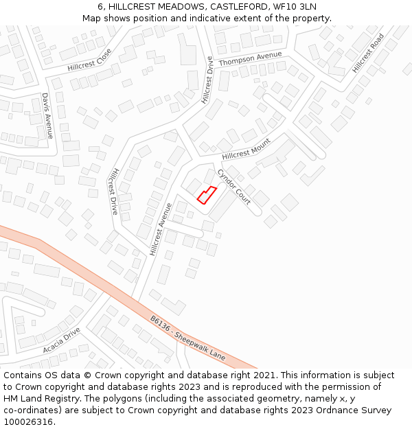 6, HILLCREST MEADOWS, CASTLEFORD, WF10 3LN: Location map and indicative extent of plot