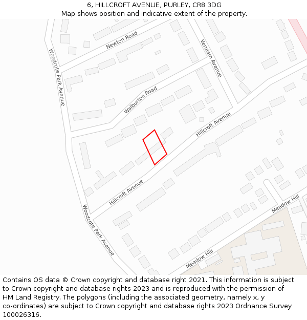 6, HILLCROFT AVENUE, PURLEY, CR8 3DG: Location map and indicative extent of plot