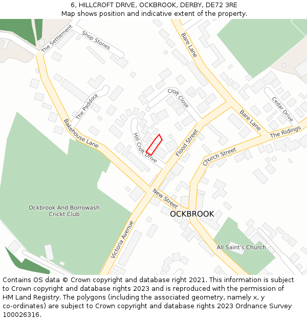 6, HILLCROFT DRIVE, OCKBROOK, DERBY, DE72 3RE: Location map and indicative extent of plot