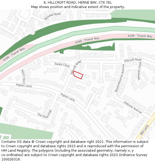 6, HILLCROFT ROAD, HERNE BAY, CT6 7EL: Location map and indicative extent of plot