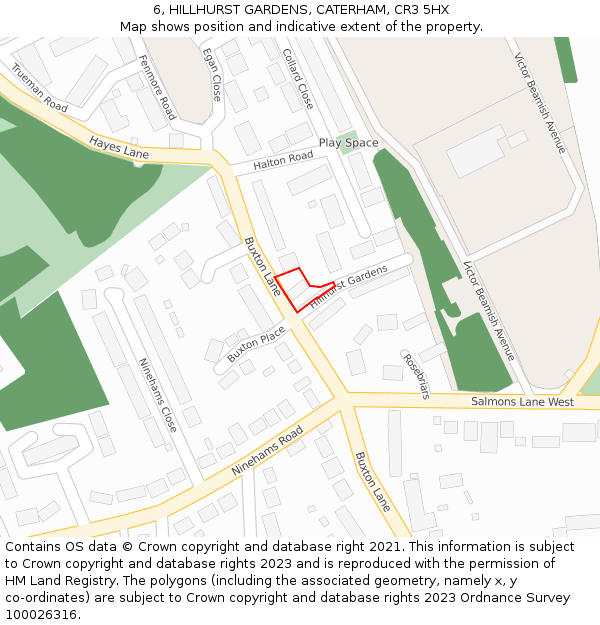 6, HILLHURST GARDENS, CATERHAM, CR3 5HX: Location map and indicative extent of plot