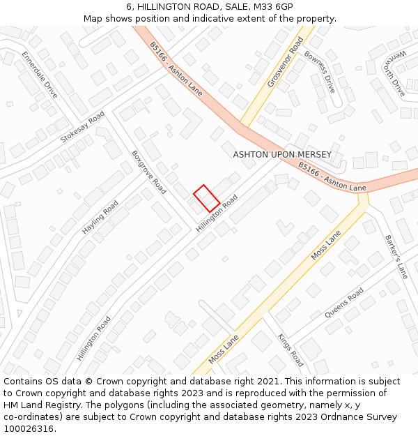 6, HILLINGTON ROAD, SALE, M33 6GP: Location map and indicative extent of plot