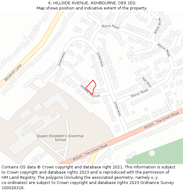 6, HILLSIDE AVENUE, ASHBOURNE, DE6 1EG: Location map and indicative extent of plot