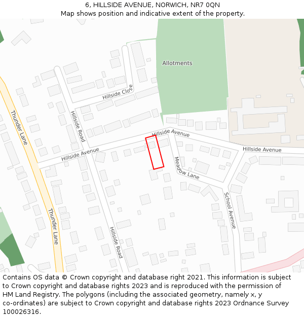 6, HILLSIDE AVENUE, NORWICH, NR7 0QN: Location map and indicative extent of plot