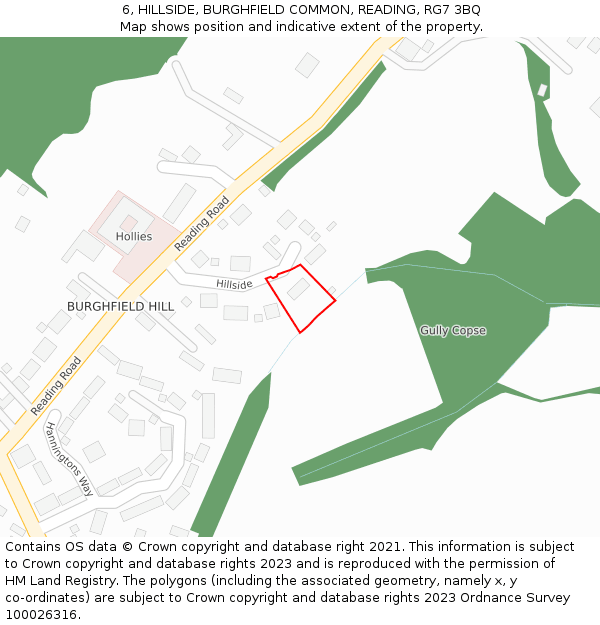 6, HILLSIDE, BURGHFIELD COMMON, READING, RG7 3BQ: Location map and indicative extent of plot