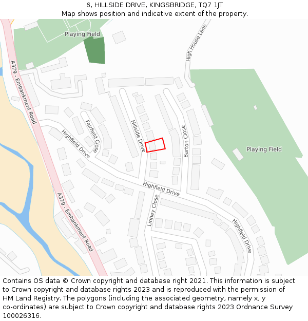 6, HILLSIDE DRIVE, KINGSBRIDGE, TQ7 1JT: Location map and indicative extent of plot