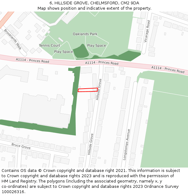 6, HILLSIDE GROVE, CHELMSFORD, CM2 9DA: Location map and indicative extent of plot