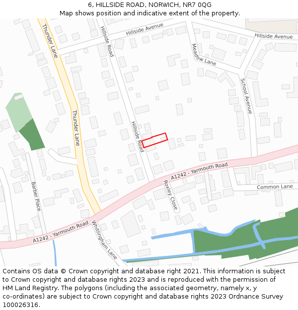 6, HILLSIDE ROAD, NORWICH, NR7 0QG: Location map and indicative extent of plot