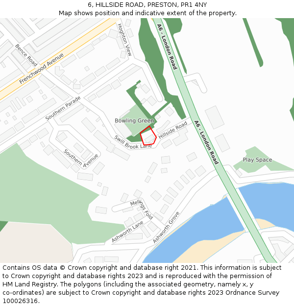 6, HILLSIDE ROAD, PRESTON, PR1 4NY: Location map and indicative extent of plot