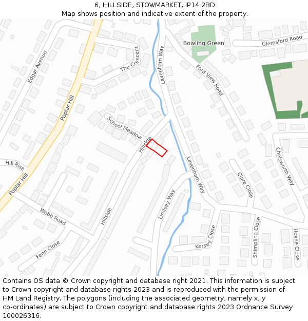 6, HILLSIDE, STOWMARKET, IP14 2BD: Location map and indicative extent of plot