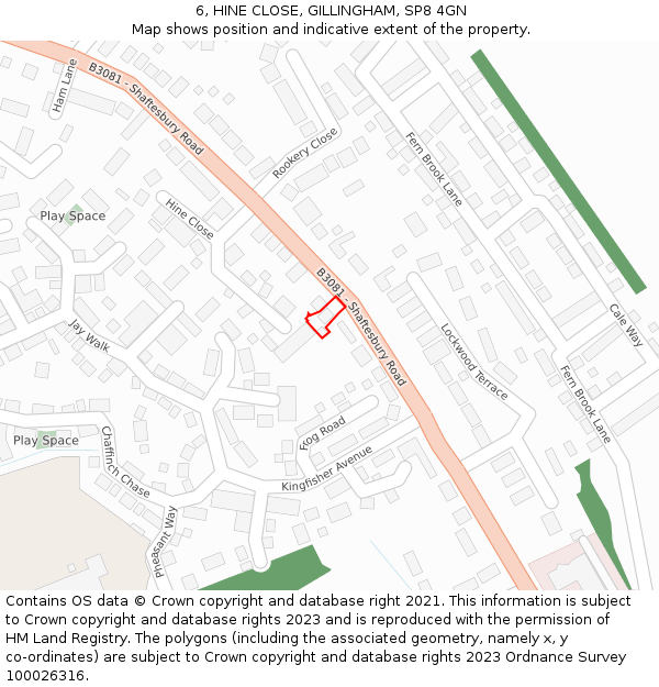 6, HINE CLOSE, GILLINGHAM, SP8 4GN: Location map and indicative extent of plot