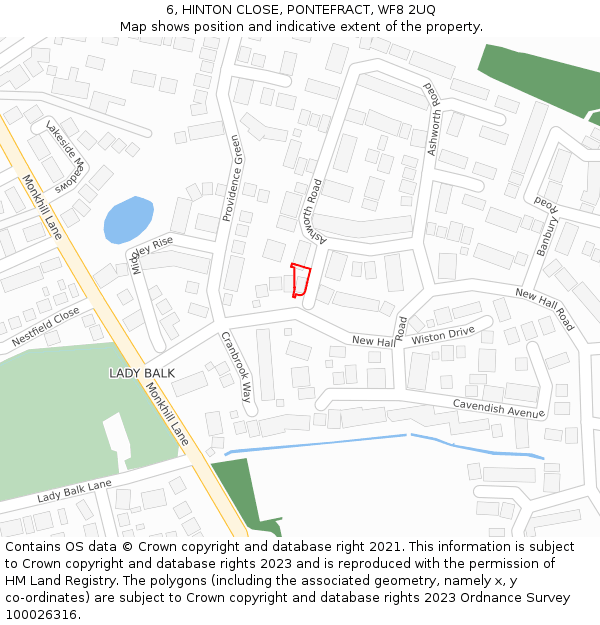 6, HINTON CLOSE, PONTEFRACT, WF8 2UQ: Location map and indicative extent of plot