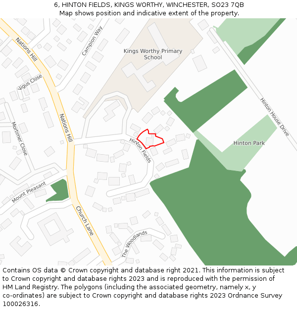 6, HINTON FIELDS, KINGS WORTHY, WINCHESTER, SO23 7QB: Location map and indicative extent of plot