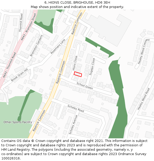 6, HIONS CLOSE, BRIGHOUSE, HD6 3EH: Location map and indicative extent of plot