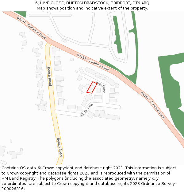 6, HIVE CLOSE, BURTON BRADSTOCK, BRIDPORT, DT6 4RQ: Location map and indicative extent of plot