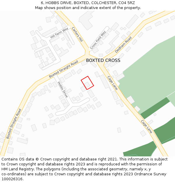 6, HOBBS DRIVE, BOXTED, COLCHESTER, CO4 5RZ: Location map and indicative extent of plot