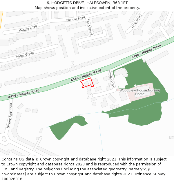6, HODGETTS DRIVE, HALESOWEN, B63 1ET: Location map and indicative extent of plot