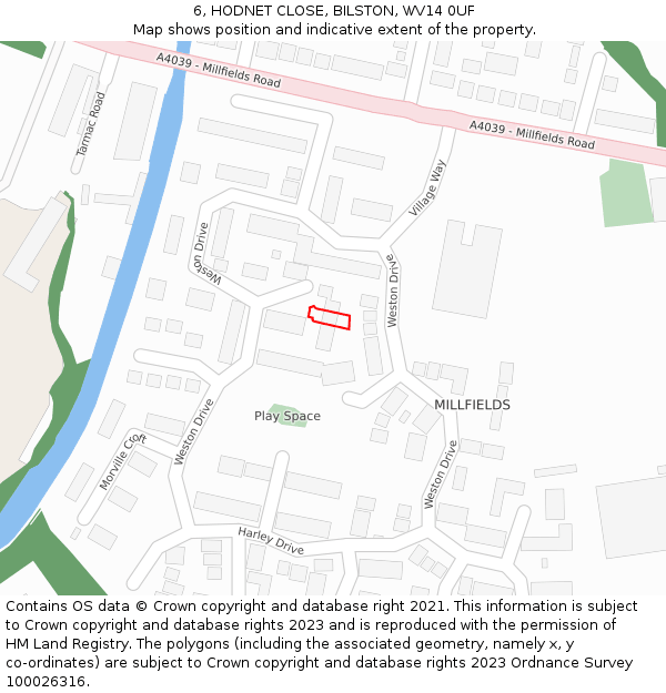 6, HODNET CLOSE, BILSTON, WV14 0UF: Location map and indicative extent of plot