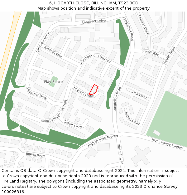 6, HOGARTH CLOSE, BILLINGHAM, TS23 3GD: Location map and indicative extent of plot