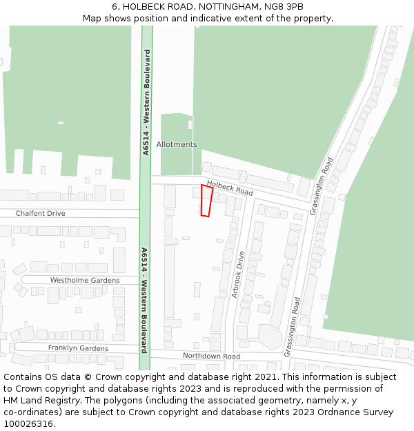 6, HOLBECK ROAD, NOTTINGHAM, NG8 3PB: Location map and indicative extent of plot