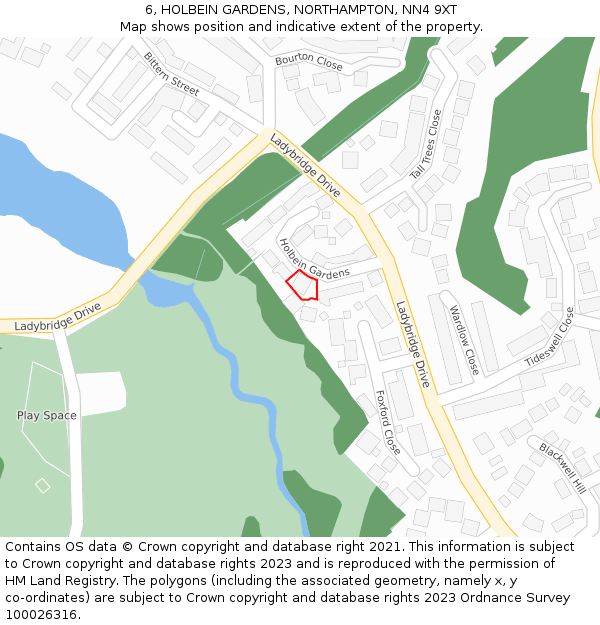 6, HOLBEIN GARDENS, NORTHAMPTON, NN4 9XT: Location map and indicative extent of plot