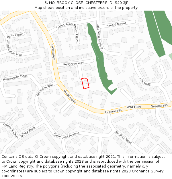 6, HOLBROOK CLOSE, CHESTERFIELD, S40 3JP: Location map and indicative extent of plot