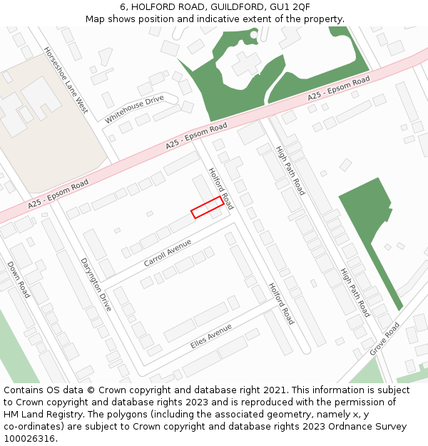 6, HOLFORD ROAD, GUILDFORD, GU1 2QF: Location map and indicative extent of plot