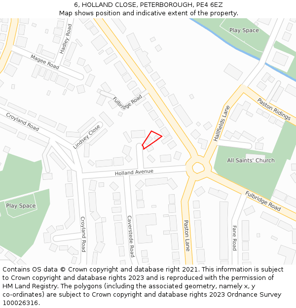 6, HOLLAND CLOSE, PETERBOROUGH, PE4 6EZ: Location map and indicative extent of plot